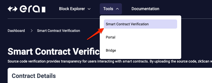 zkSync Era smart contract verification page